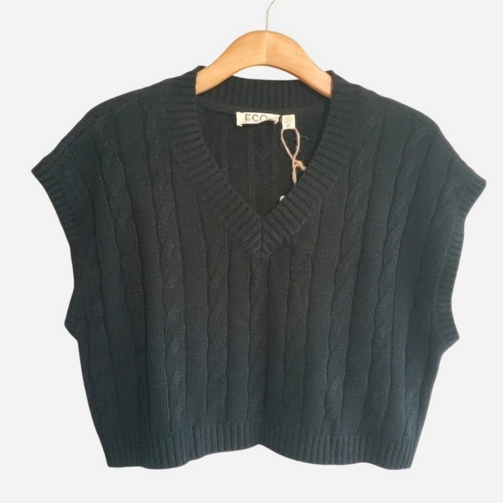 Eco By DesignnBoxy Cable Knit Sweater Vest Top Size S Academia clean girl preppy